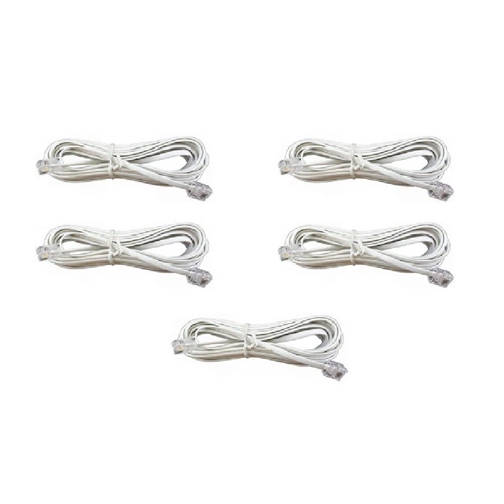 کابل تلفن طول  2  متر سفید بسته 5 عددی