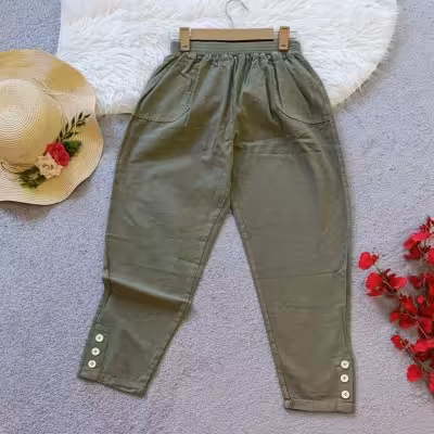 شلوار مام بغل دکمه کتان