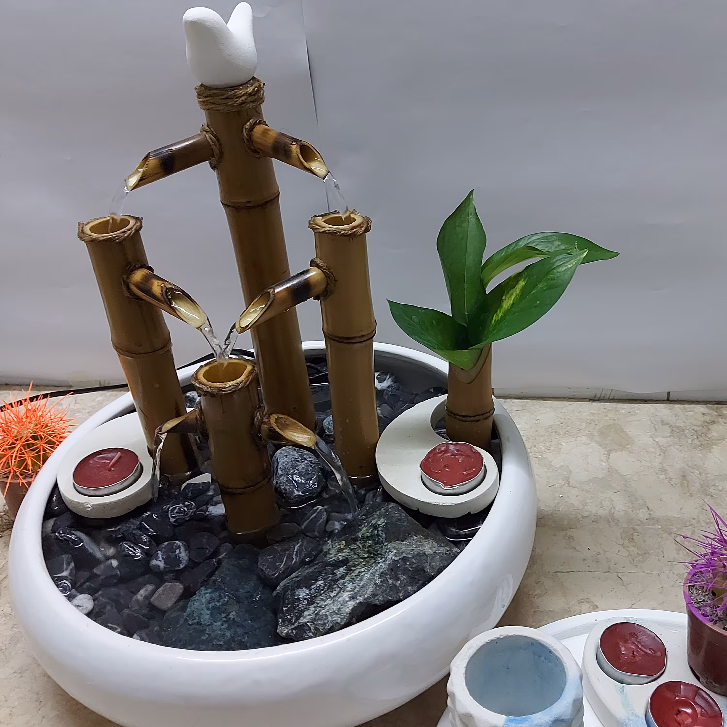 ابنما رومیزی طرح بامبو .دهانه گلدان 28 ارتغاع 30.