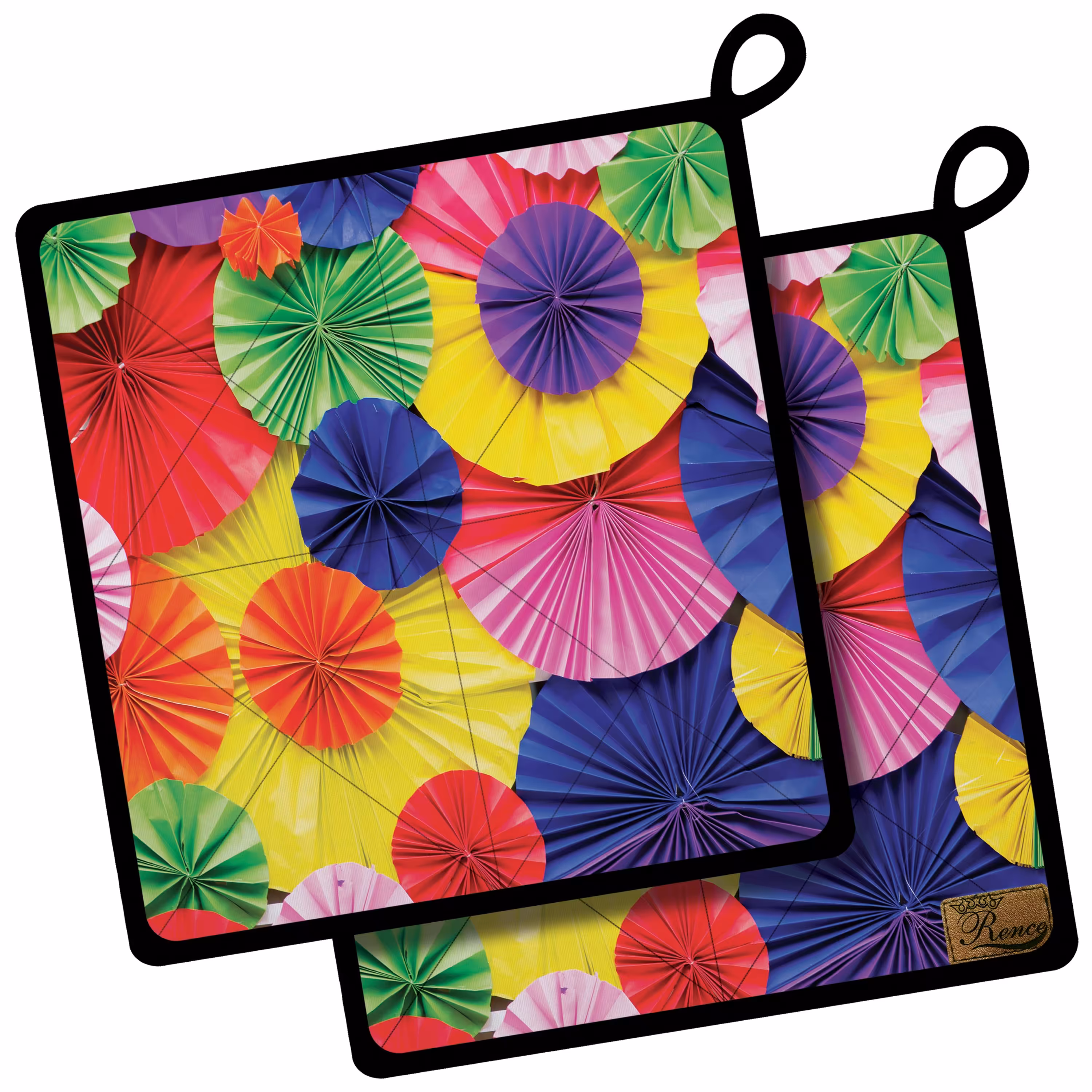 دستگیره آشپزخانه پارچه ای مخمل دو رو چاپ طرح چتر رنگی سایز 18 در 18 مدل K1-1002 شرکت رنس