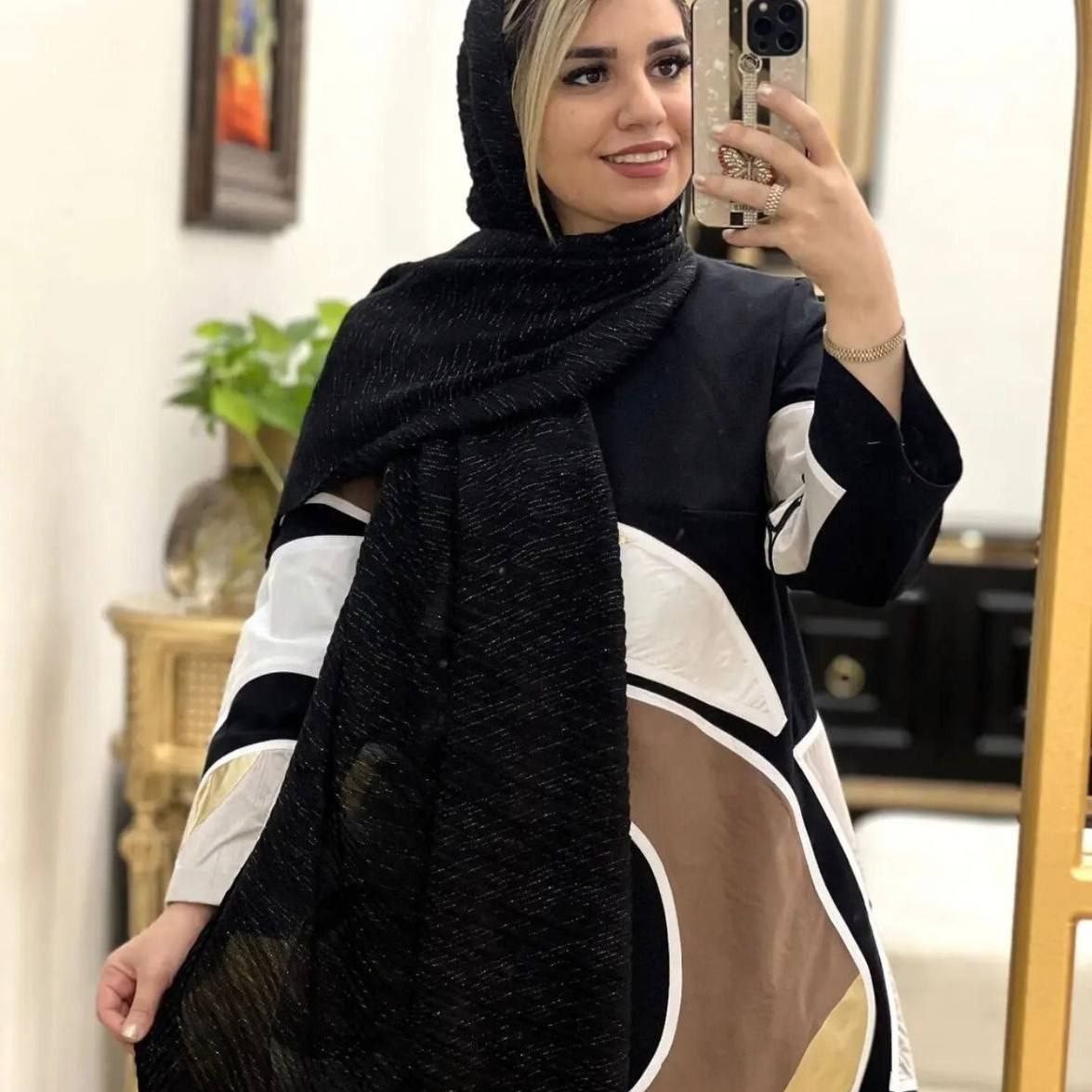 شال مشکی تابستانی پلیسه لمه دار
