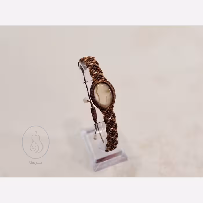 دستبند نگین عقیق سلیمانی مکرومه بافی