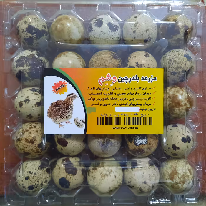مزرعه بلدرچین وشم (تخم بلدرچین پک 25 عددی) وشم به گویش مازندرانی همان بلدرچین گفته میشه