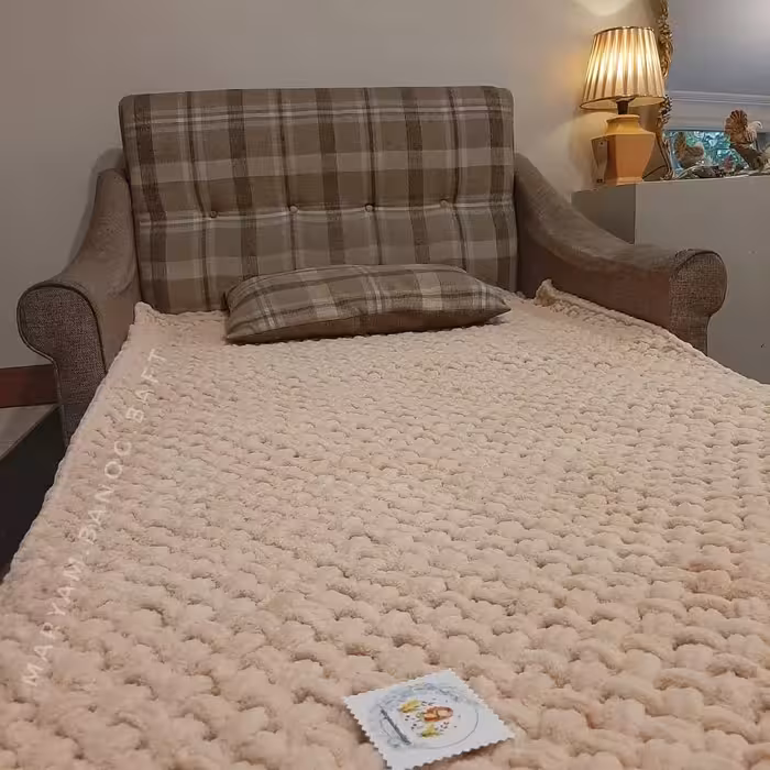 پتو و روتختی یکنفره پافی مریم بانو/ دستبافت / شال مبل / جهیزیه / شالمبل