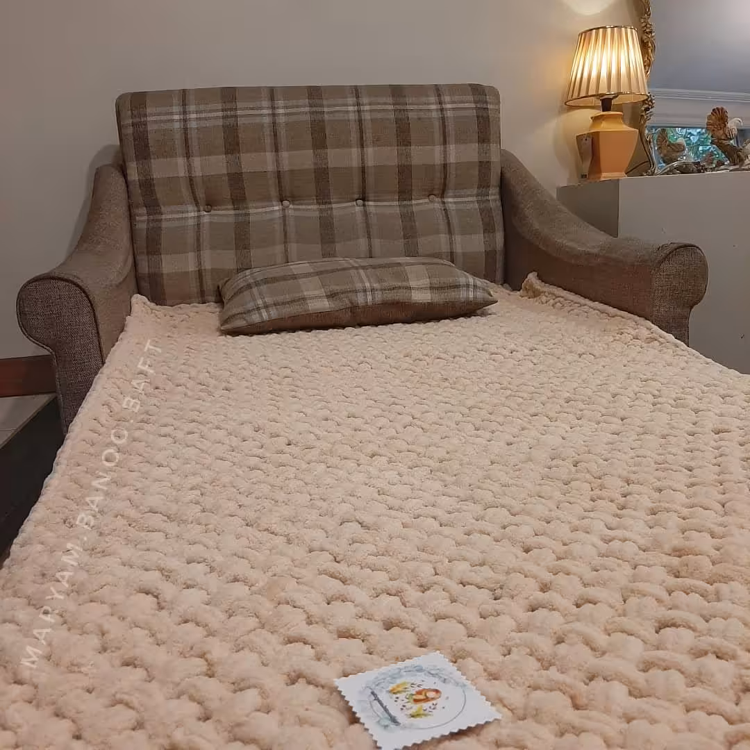 پتو و روتختی یکنفره پافی مریم بانو/ دستبافت / شال مبل / جهیزیه / شالمبل