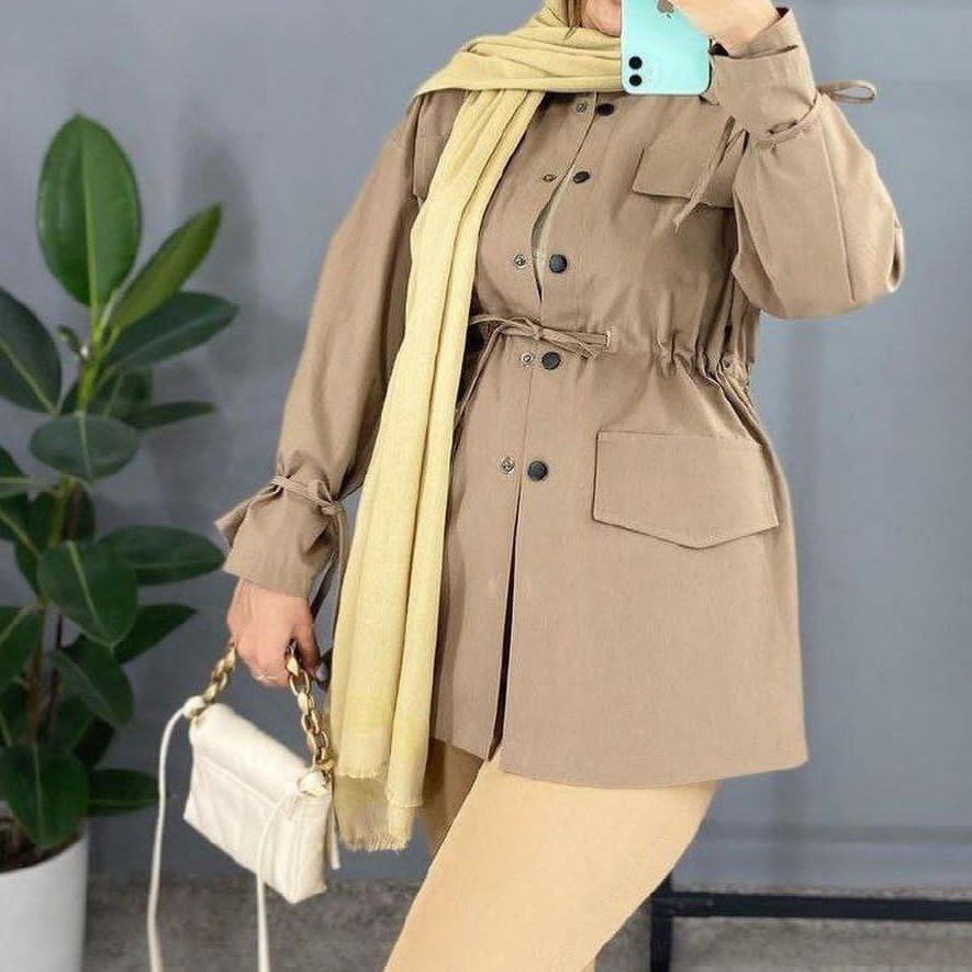 مدپوشاک زنانه مانتو داکرون چهارجیب دخترانه مانتو شیک وجذاب کمرگت زنانه مانتو خنک سبک تابستانی دخترانه