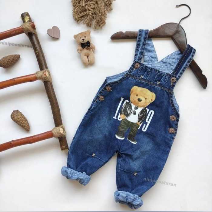 بیلر  لی (شلوار  پیشبندی) عیدانه طرح خرس شیک پوش کیفیت عالی سایز40.45.50