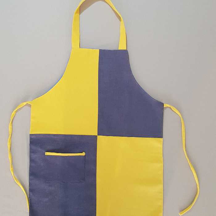 پیشبند آشپزخانه ساده طرح زرد و آبی با جنس کتان ضخیم