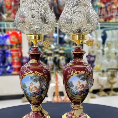 چراغ ایتالیایی با قطعات برنزی و لاله کریستال