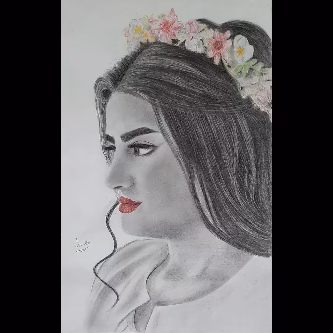 نقاشی تلفیق سیاه قلم و مداد رنگی ، بدون قاب