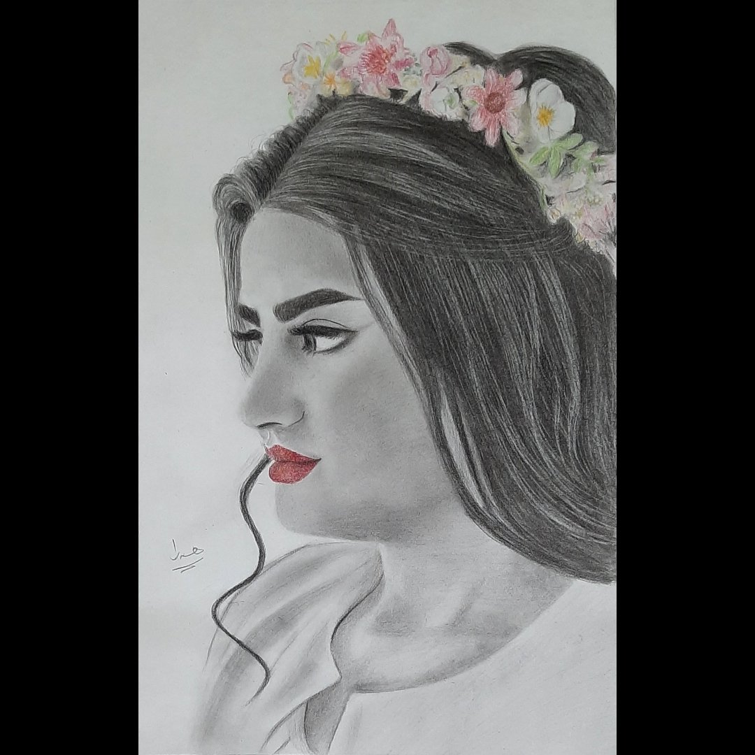 نقاشی تلفیق سیاه قلم و مداد رنگی ، بدون قاب