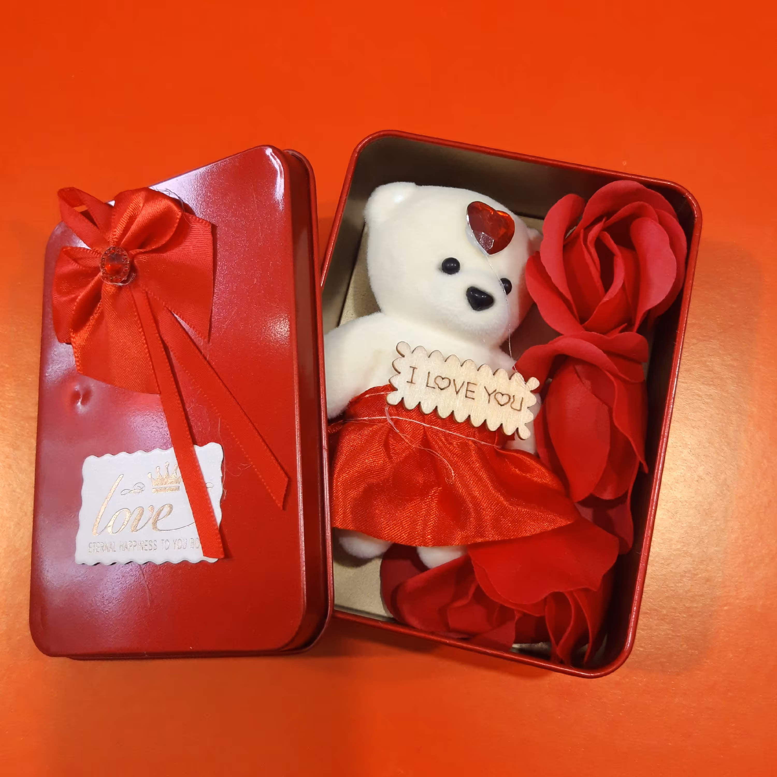 جعبه فلزی مستطیل گل و خرس