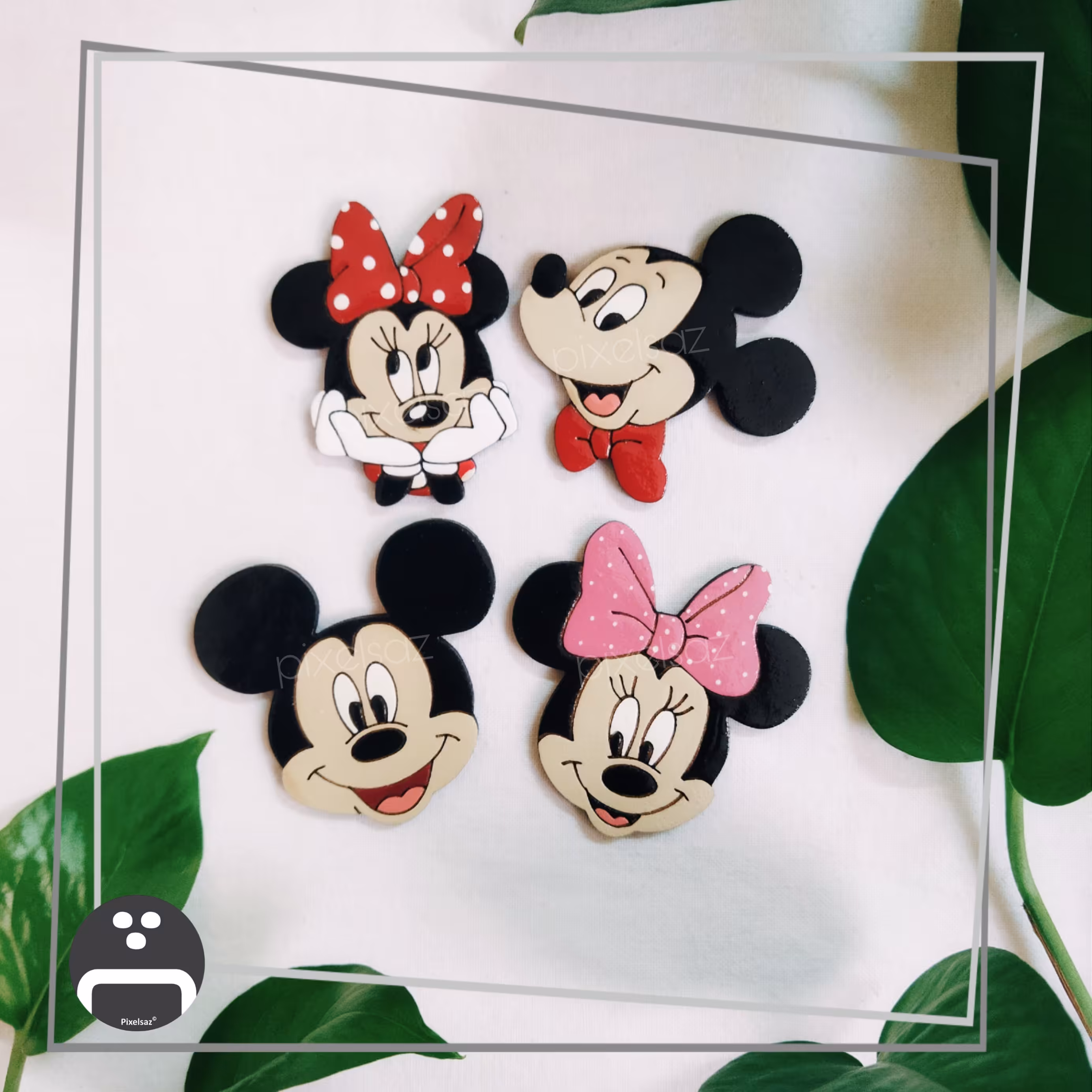  پیکسل  - مگنت - استیکر  پک چهار عددی طرح میکی موس پیکسل ساز - جنس چوبی و نقاشی شده - ضدآب