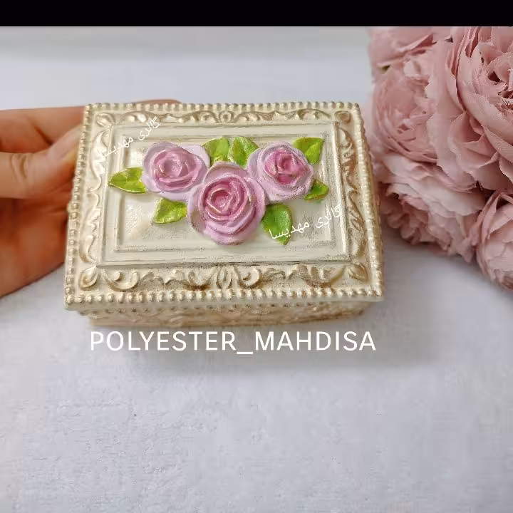 جاجواهری مستطیل گلدار جاجواهری فانتزی گل برجسته