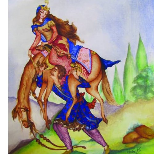 تابلو نقاشی لیلی و مجنون با قاب خاتم
