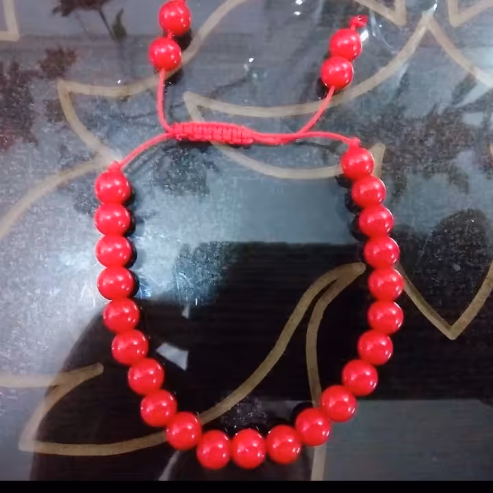 دستبند تمام سنگ ساده مرجان سایز سنگ هشت درجه یک 