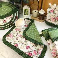 سرویس  آشپزخونه  12 تیکه جنس پنبه نخ  اعلا رنگ بندی پارچه متنوع است