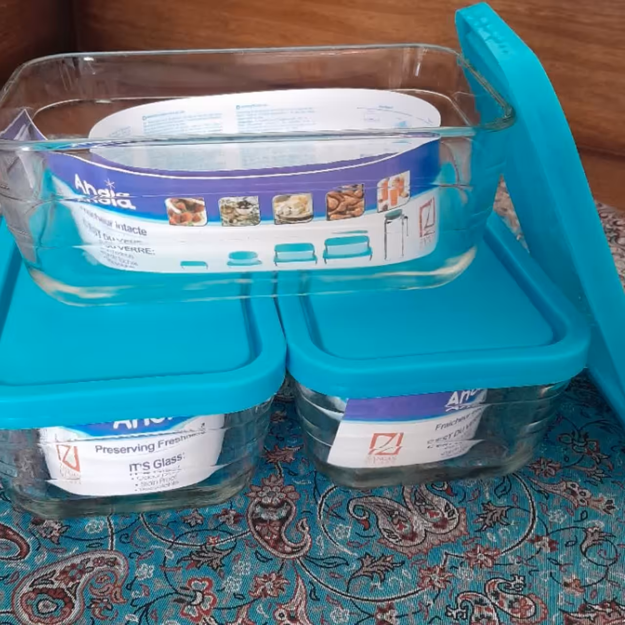 ظرف شیشه ای فریزری مستطیلی درب دار