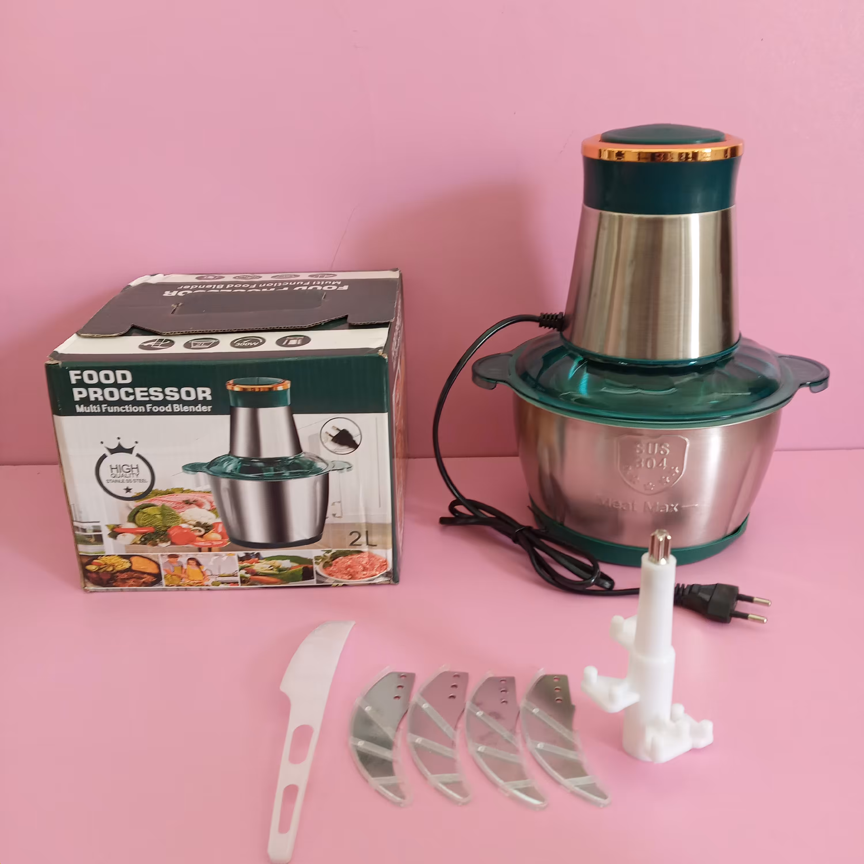 خردکن برقی 2 لیتری استیل 300 وات چهار تیغه مارک فود پروکسور (FOOD PROCESSOR) 