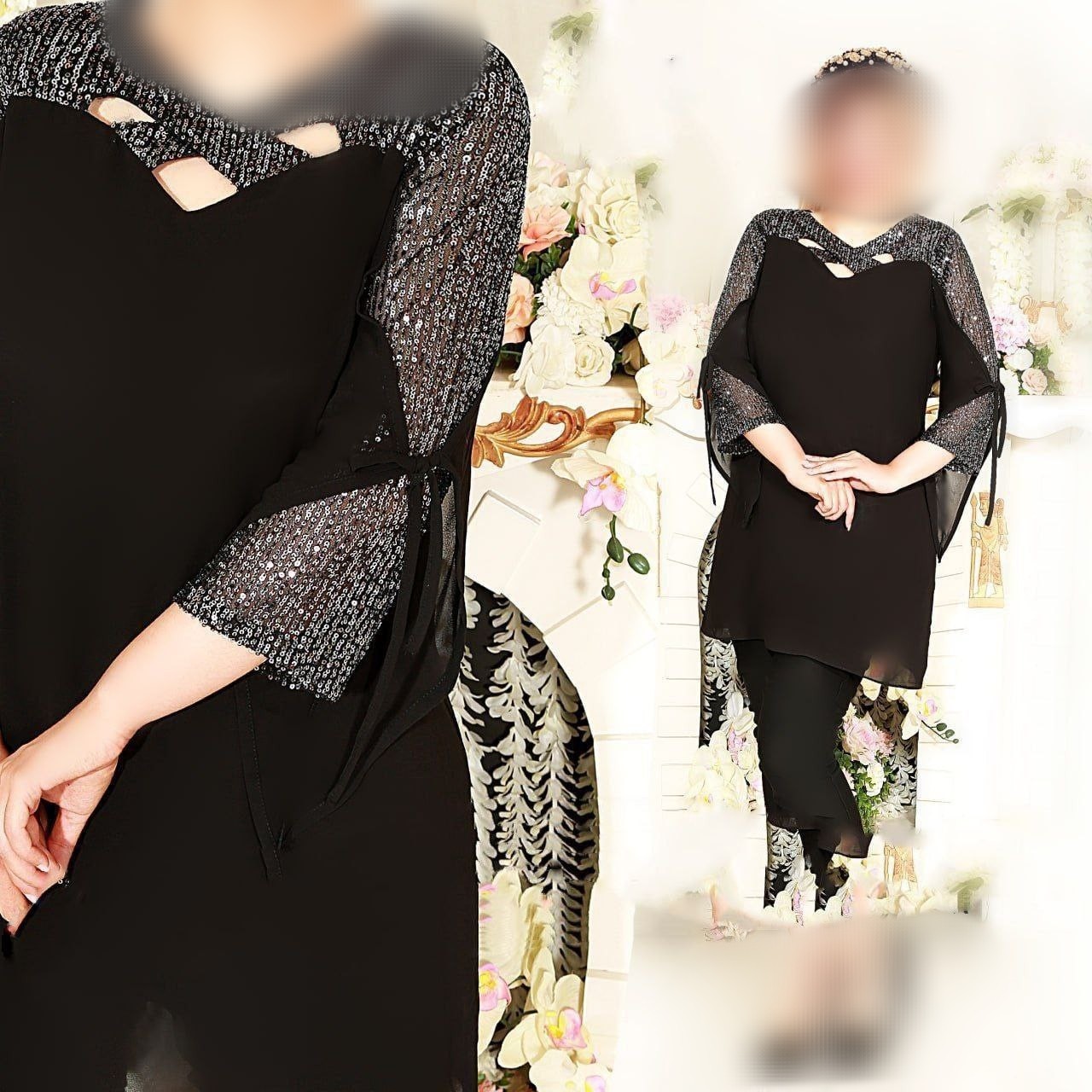 تونیک مجلسی حریر مشکی مدل اشکی