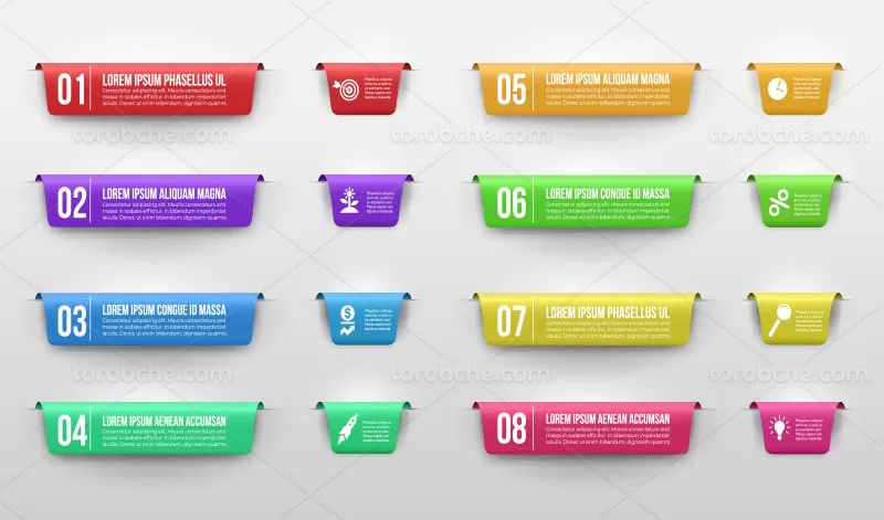 وکتور اینفوگرافیک 8 بخشی رنگارنگ | گرافیک با طعم تربچه