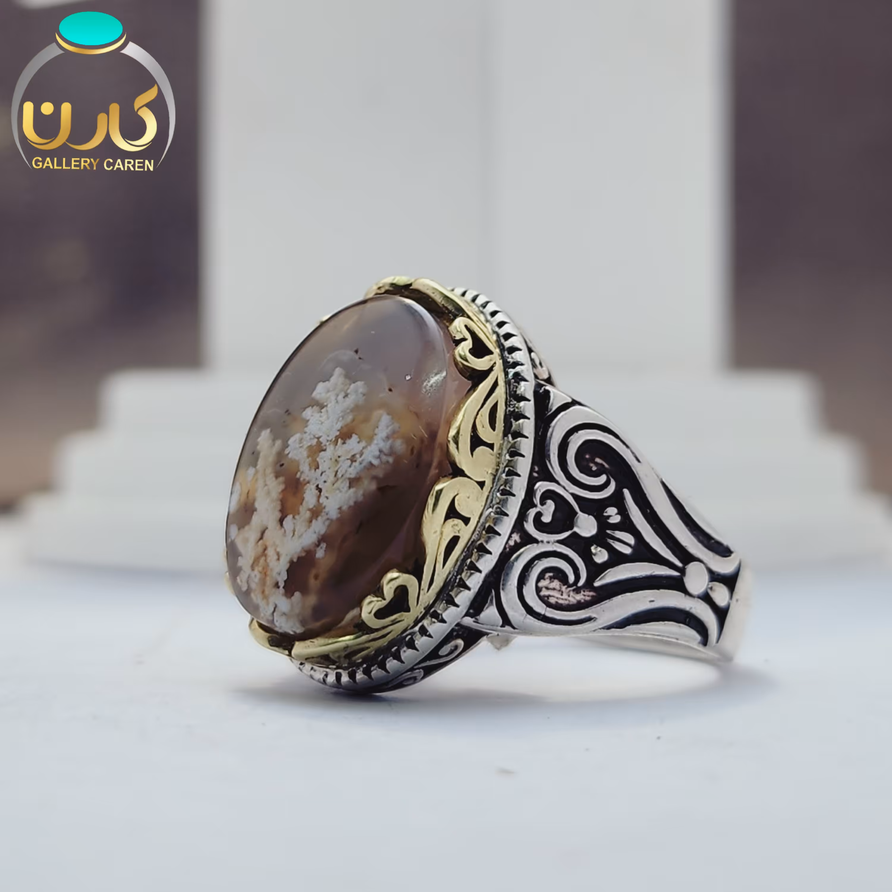 نگین شجر فردوس اصل و معدنی با رکاب نقره زیبا مردانه 