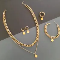 ست گردنبند دستبند گوشواره انگشتر کارتیر دولاین سکه ای استیل زنانه
