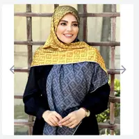 روسری ابریشم گارزا برند ارکیده orkide قواره 130 طرح فندی Fendi  زرد وطوسی