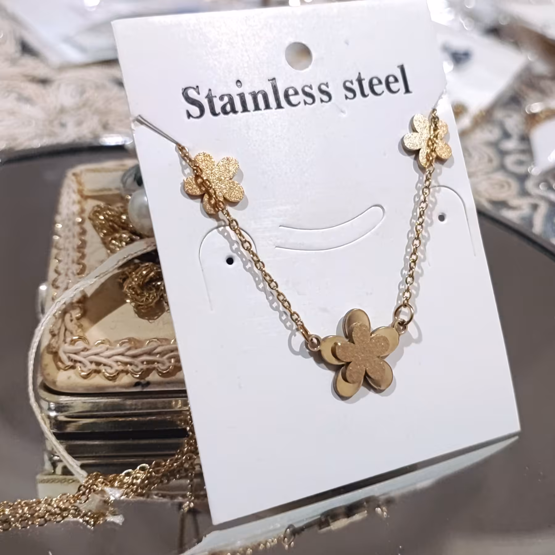 نیم ست استیل گل رنگ ثابت طلایی