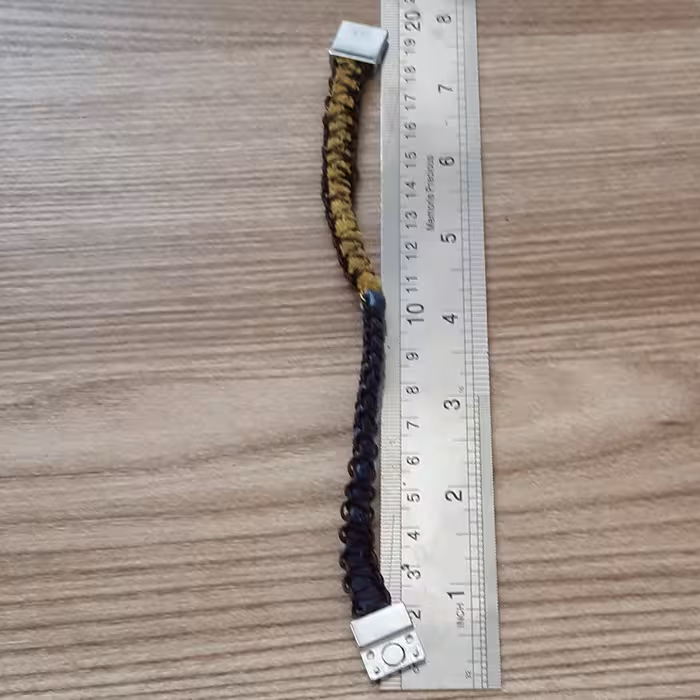 دستبند بافت سبزوآبی چرم طبیعی اتصال آهن ربایی