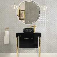 روشویی مشکی طلایی سلطنتی آینه بک لایت دکومکور مدل مجسو ارسال امن و سریع به کشور