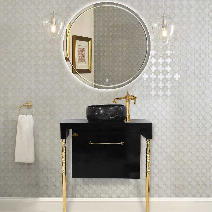 روشویی مشکی طلایی سلطنتی آینه بک لایت دکومکور مدل مجسو ارسال امن و سریع به کشور