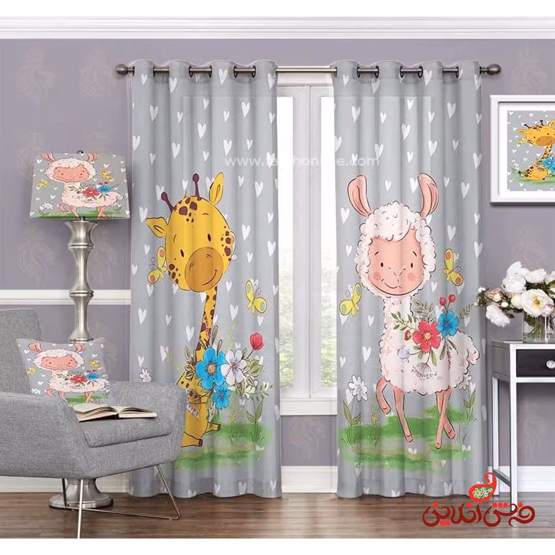 پرده 2عددی کودک طرح زرافه و گوسفند کد 3131