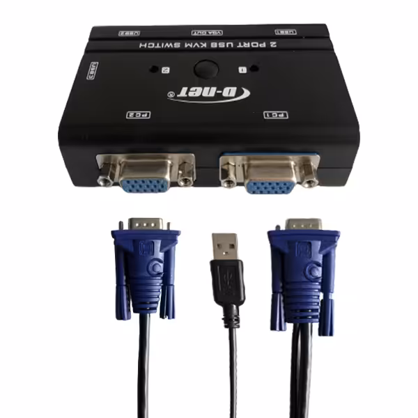 سوئیچ USB KVM دو پورت دی نت همراه با کابل