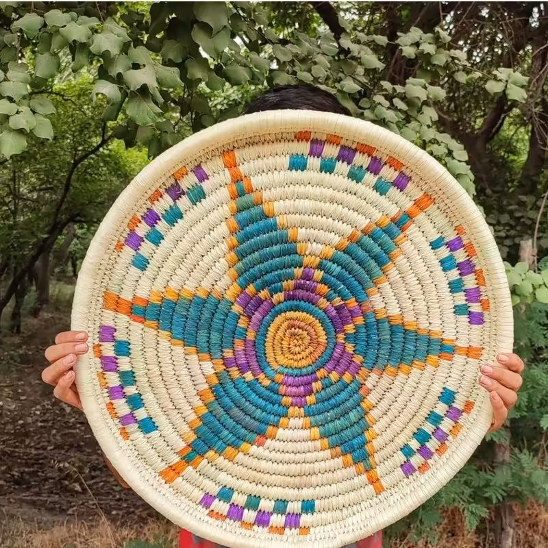 سینی حصیری رنگی طرح ستاره سبز50 سانتی