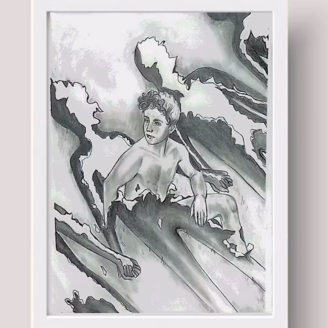 تابلو نقاشی سیاه قلم در ابعاد 20 در 25 همراه با قاب