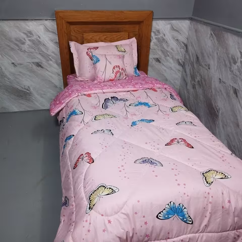 روتختی تکنفره 90 چهار تکه مدل  پروانه صورتی یک رو کد 401