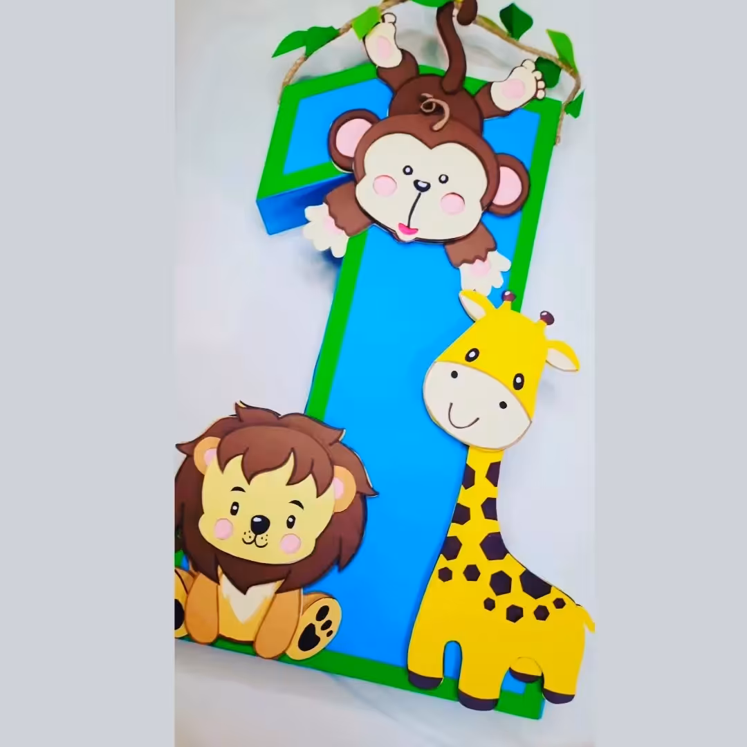 استند عدد تولد سه بعدی حجم دار دستسازه گیفت برجسته مقوای تم سافاری(حیوانات جنگل)