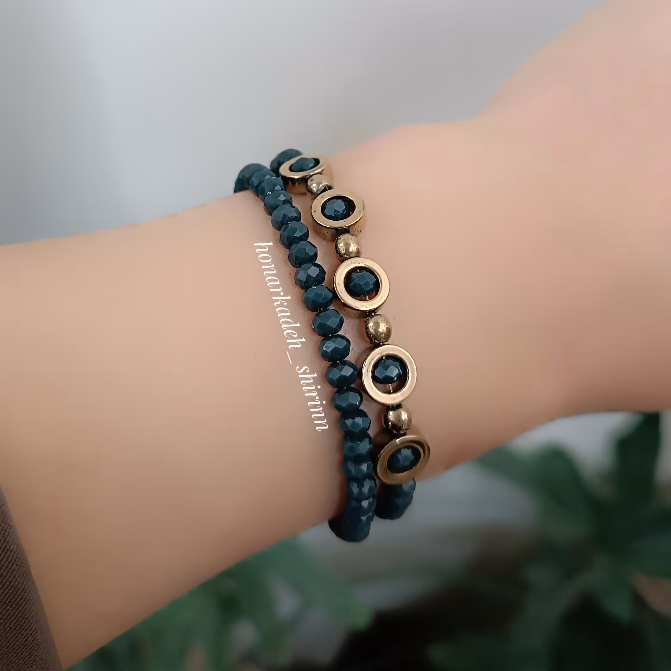 دستبند دو لاین کریستال سبز و حدید