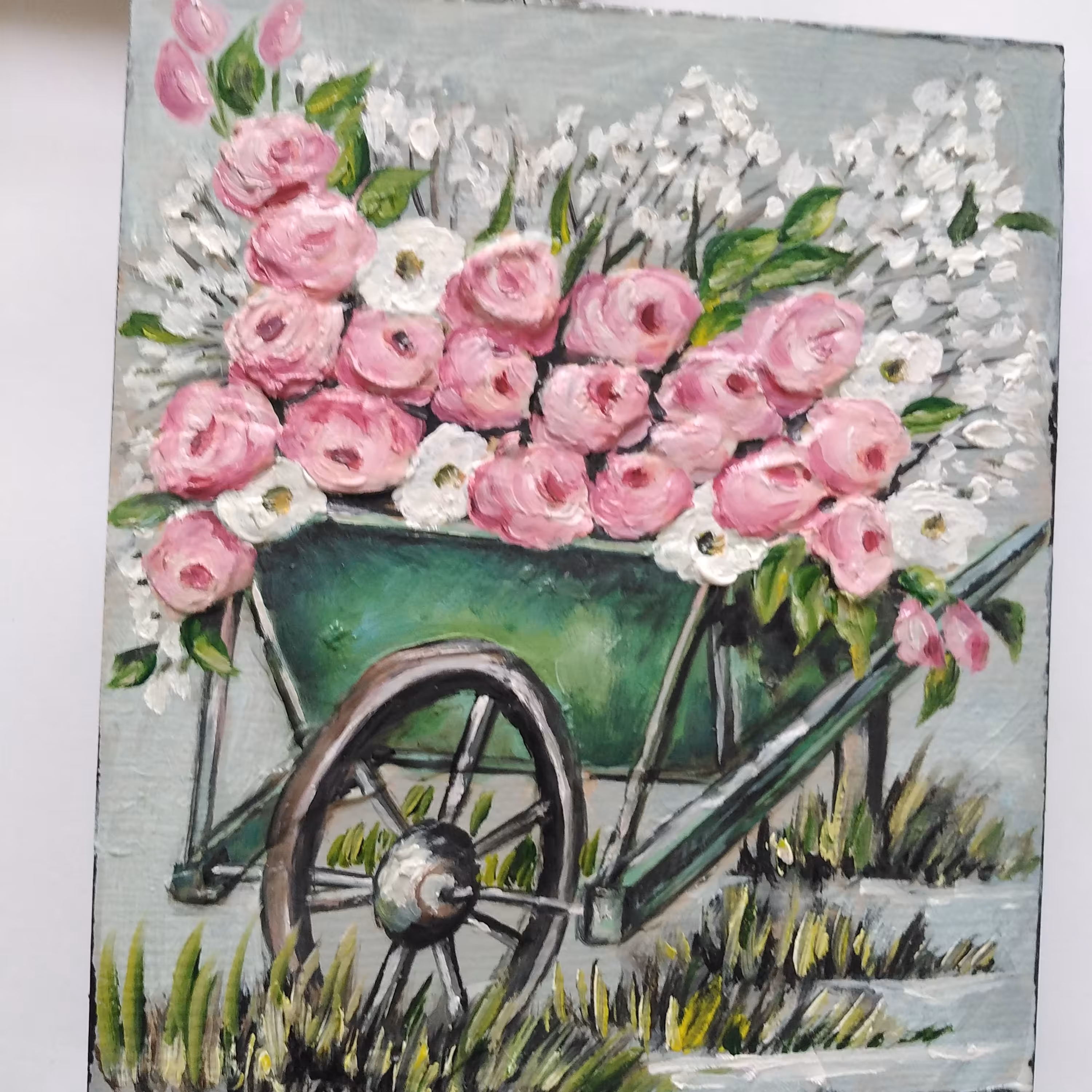 تابلوی رنگ روغن با طرحی برجسته کار شده روی شاسی در اندازه 14در15