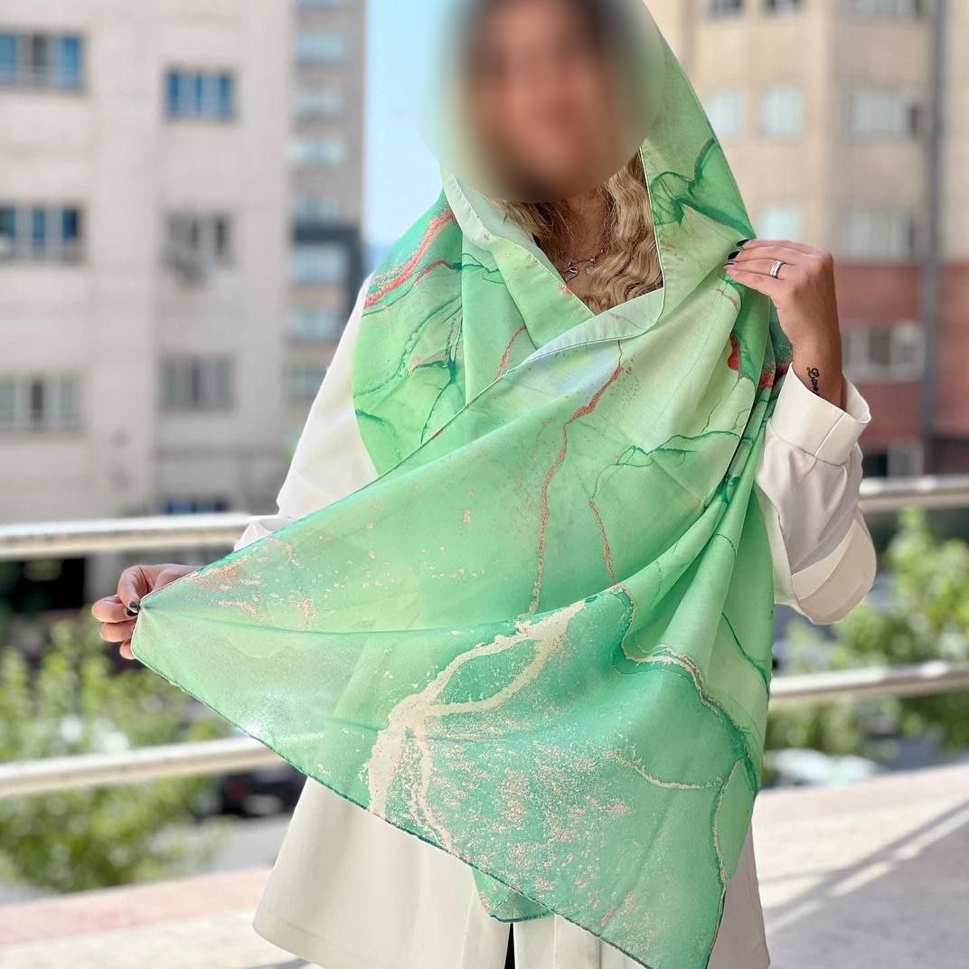 شال مرمری سبز رنگ نخی اعلا پاییزه کیفیت تضمین شده