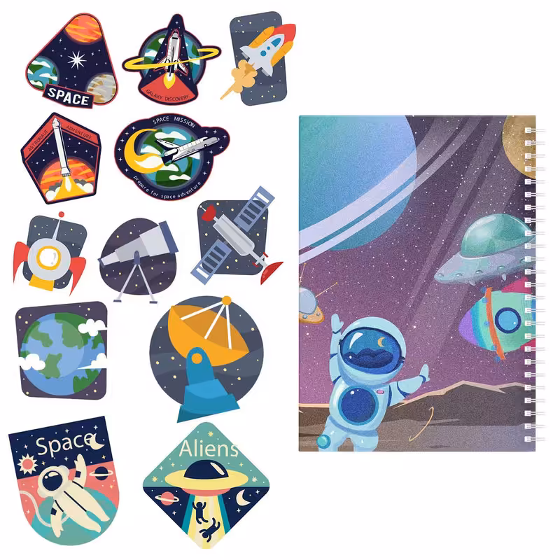 دفتر مشق باژیکان طرح فضانورد مدل 2021105 به همراه استیکر مجموعه 12 عددی