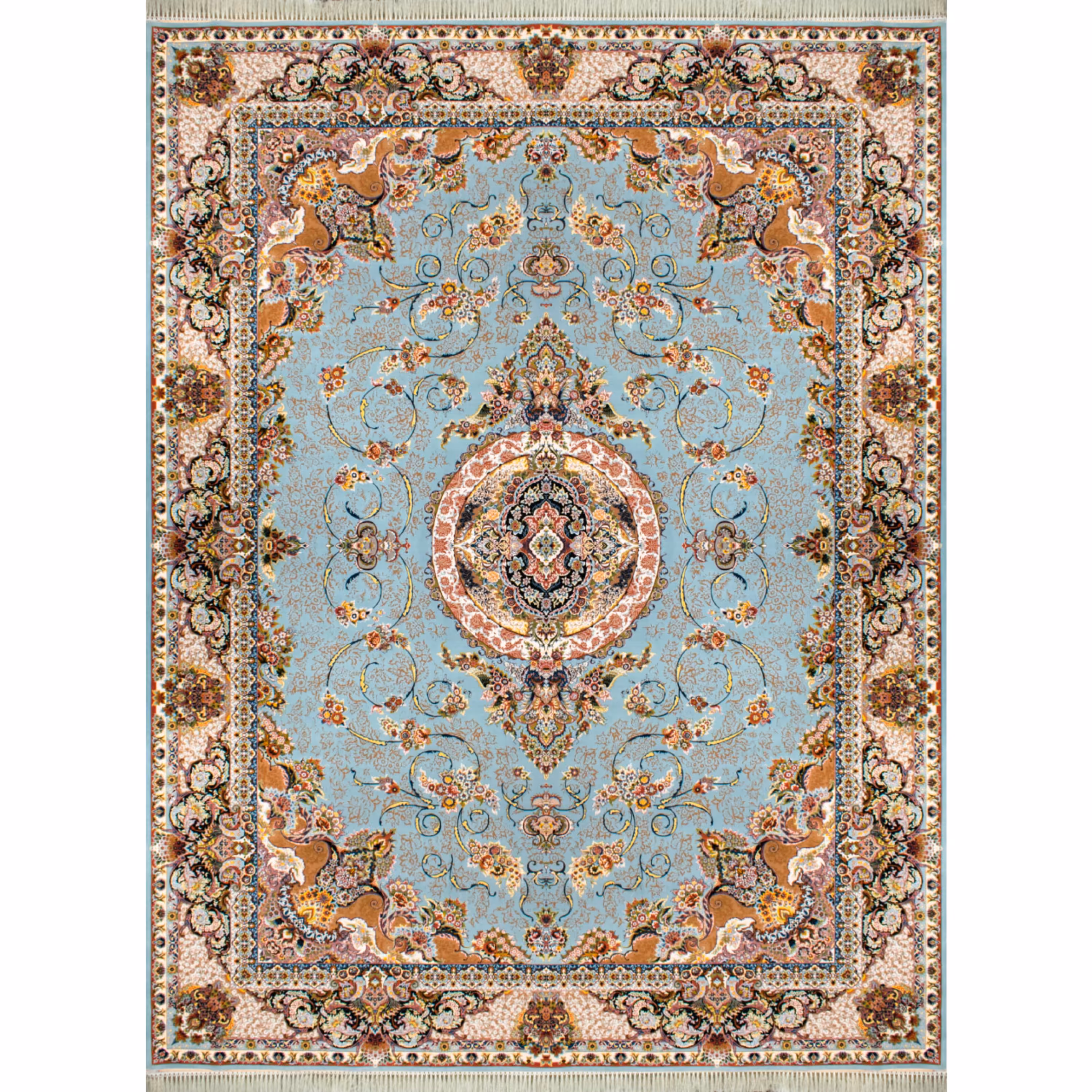 فرش ماشینی افرند 1200 شانه زمینه آبی کد 2231 (دوازده متری)