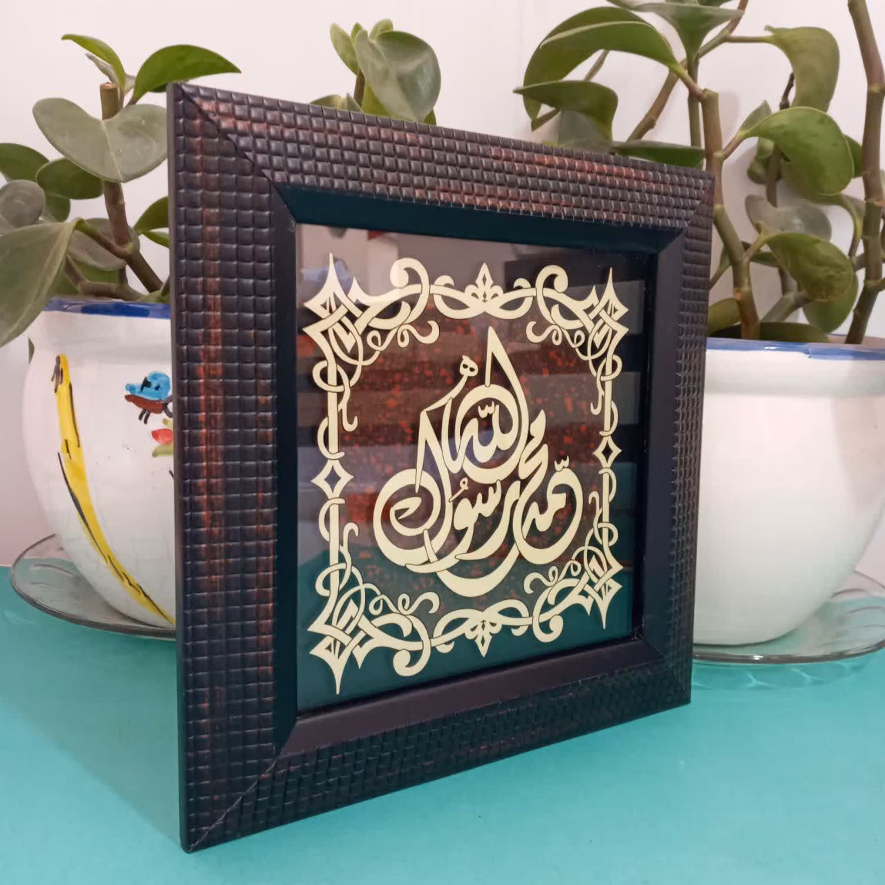 011562-تابلو معرق عقیق قرمز 23در23 محمد رسول الله 1002901016