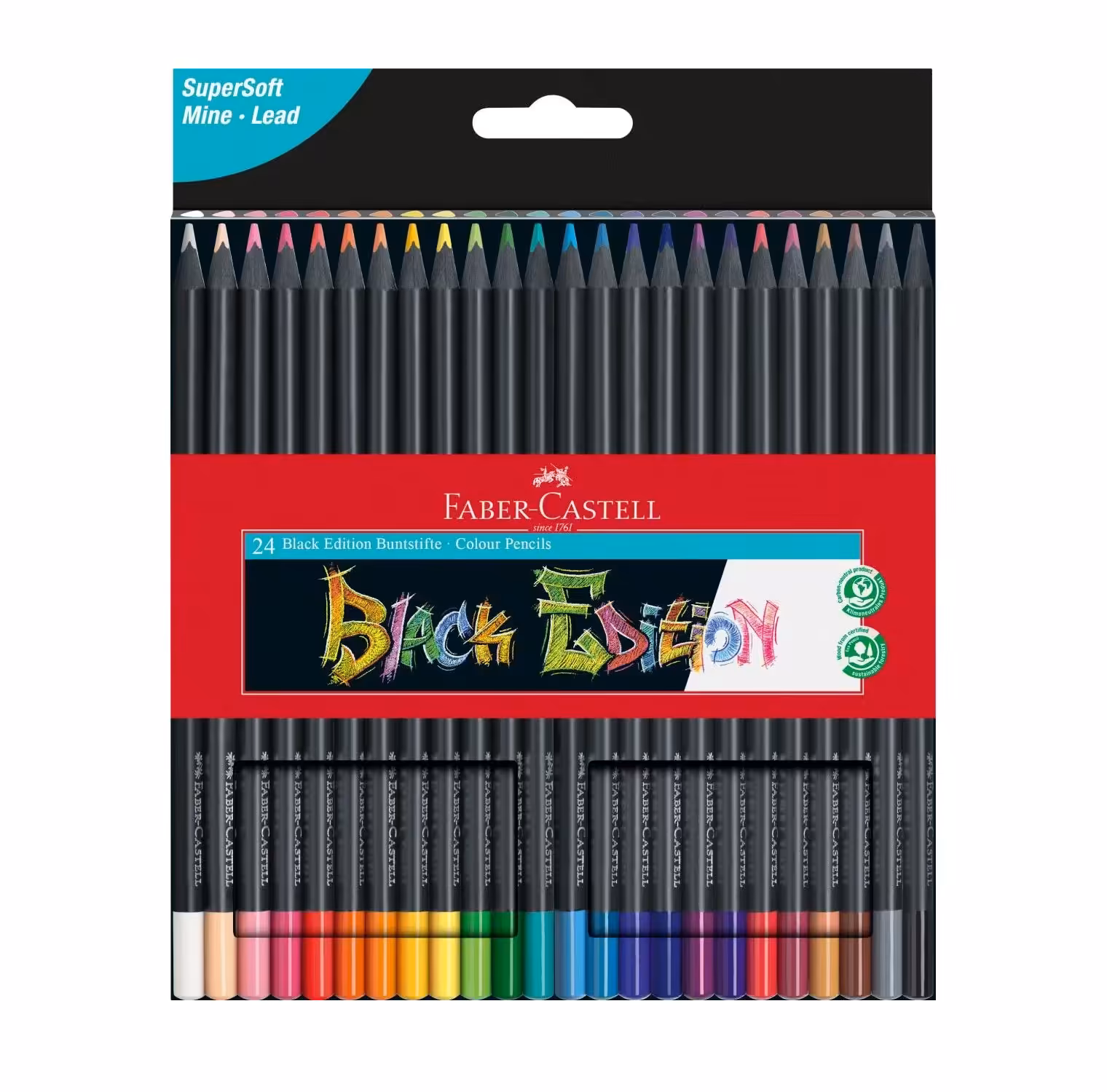 مداد رنگی 24 رنگ بدنه مشکی جعبه مقوايی فابر کاستل مدل بلک اديشن