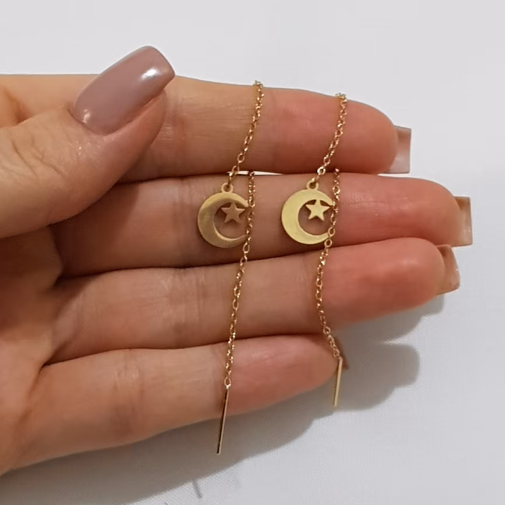 گوشواره بخیه استیل طرح ماه و تک ستاره طلایی رنگ کد 3421