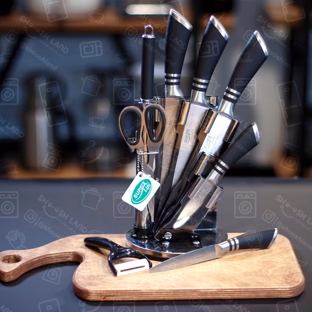 سرویس چاقو آشپزخانه 9 پارچه سوپر لایف کد 002
