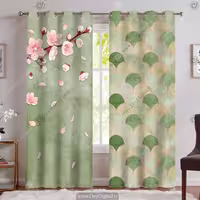 پرده چاپی طرح شکوفه های صورتی زمینه سبز SM-17501