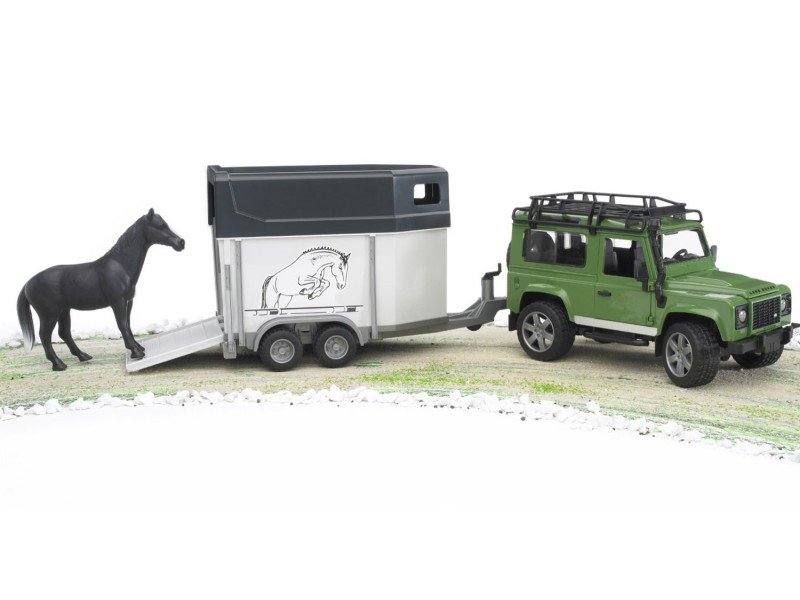 لندروور اسباب بازی با يدك كش اسب bruder مدل Defender And Horse Trailer 02592