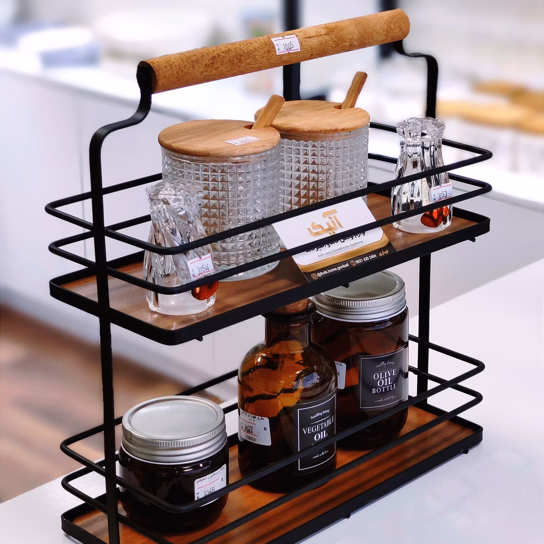 استند دو طبقه مستطیل فلزی کف چوب